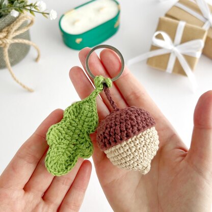 Acorn with leaf crochet pattern keychain charm Amigurumi pattern PDF Keyring bag charm Crochet car hanger