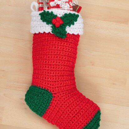Crochet Holly Stocking in Red Heart Super Saver Economy Solids - WR1561