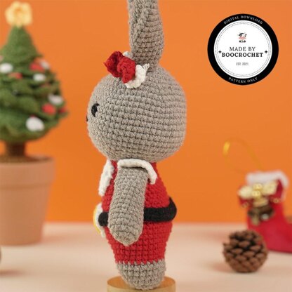 Grey Rabbit Wearing A Noel Shirt Plush Toy Crochet Pattern