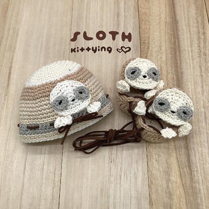 Sloth Beanie and Booties for 18"Doll and Preemie by Kittying