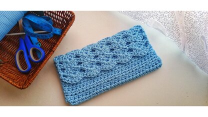 The sky blue crochet pouch