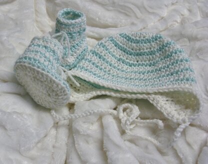 Striped Baby Earflap Hat and Booties