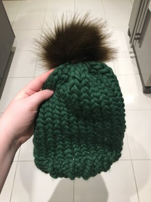 Slouchy Beanie with Fur Pom Pom