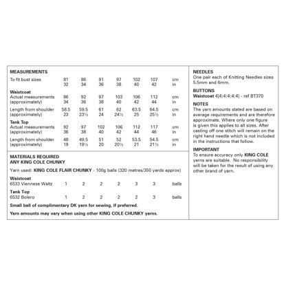 Waistcoat and Tank Top in King Cole Flair Chunky - 6382 - Leaflet