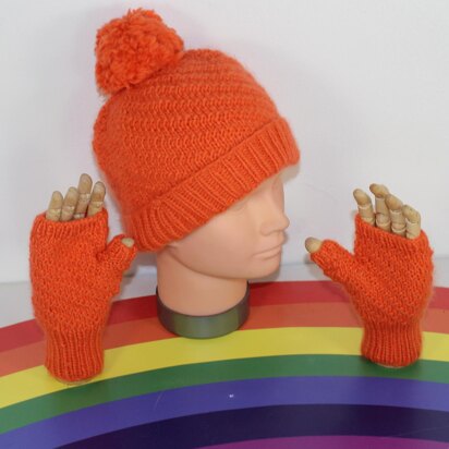 Toddler and Child Aran Swirl Bobble Beanie Hat & Gloves