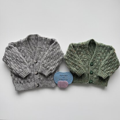 Damon V-neck Baby cardigan knitting pattern 0-9/12mths approx