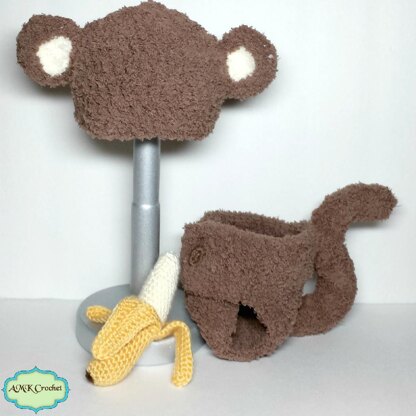 Monkey Hat, Diaper Cover, and Amiurumi Banana Set