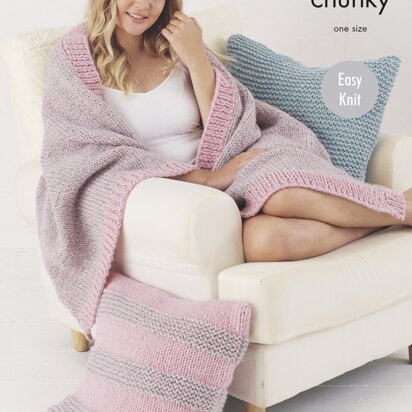 Throw and Cushion Knitted in King Cole Timeless Super Chunky and Timeless Classic Super Chunky - 5670 - Downloadable PDF