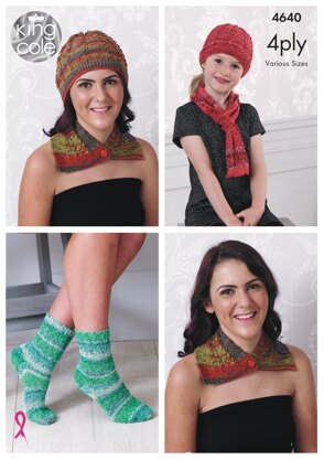 Neck Wrap, Hat, Scarf & Socks in King Cole Party Glitz 4Ply - 4640 - Downloadable PDF