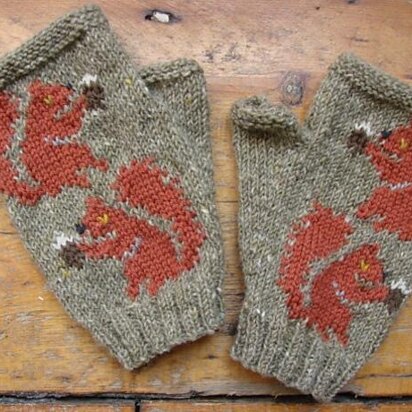 Red Squirrel fingerless mitts