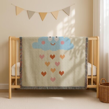 Hearts Rain Cloud Blanket Peach Throw Newborn Afghan C2C CROCHET PATTERN Baby Shower Crib