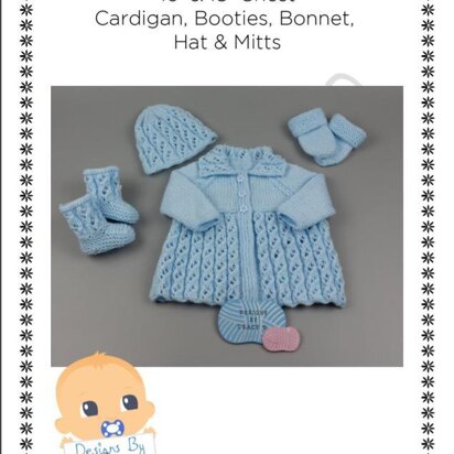 Grace matinee, bonnet or beanie, booties & mitts Baby Knitting Pattern