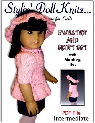 Knitting Pattern, Sweater and skirt set, fits American Girl and all 18 inch dolls 020