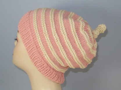 Stripe Topknot Slouch Hat