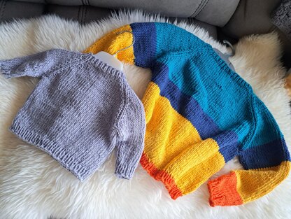 Pattern Basic Kids Jumper in 7 sizes from 0 Months to 5/6 years in Aran Yarn