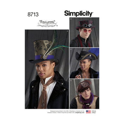 Simplicity 8713 Men's Hats in Three Sizes - Paper Pattern, Size A (S-M-L)