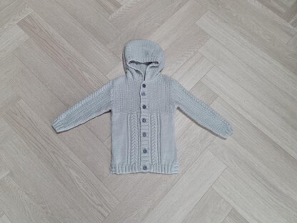 Rib, cable and striped hooded jacket (hoodie)