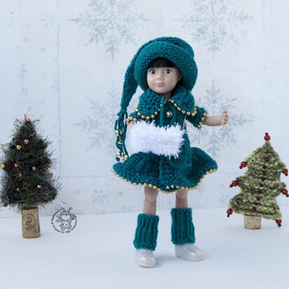 Knitted flat outfit Christmas Tree  for 8-9 inch dolls