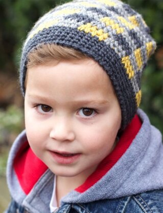 Plaid Slouchy Beanie in Patons Classic Wool DK Superwash - Downloadable PDF