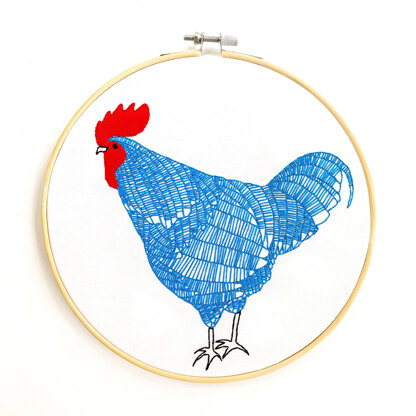 Moda Fabrics Gingiber Farm Charm Embroidery Sampler - Blue Chicken - 10in x 10in