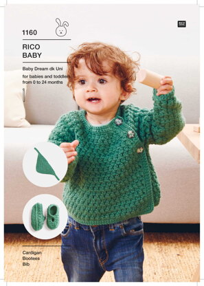 Cardigan, Bootees & Bib in Rico Baby Dream Luxury Touch Uni DK - 1160 - Downloadable PDF