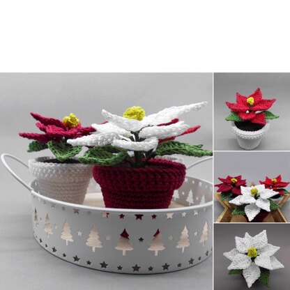 Small poinsettia in a pot - easy from scraps of yarn