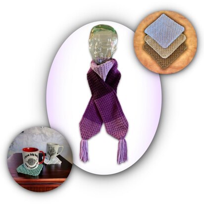 Textured Easy to Knit Scarf. Dishcloth and Coasters Pattern - knitting pattern