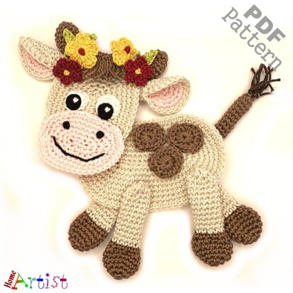 Cow with 3D effect crochet applique