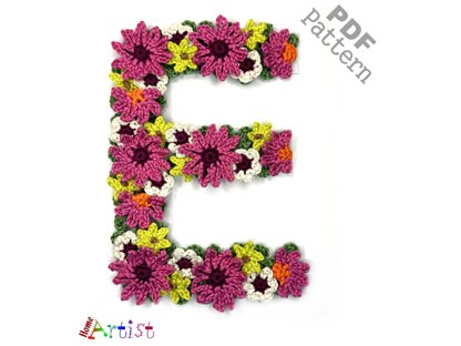 Floral letter E crochet applique pattern