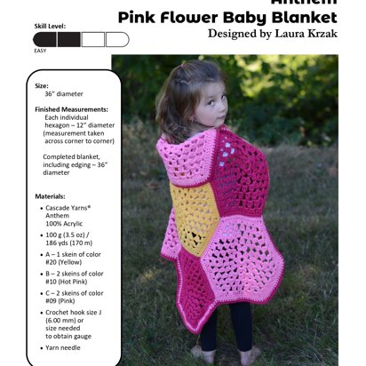 Pink Flower Baby Blanket in Cascade Yarns Anthem - W630 - Downloadable PDF