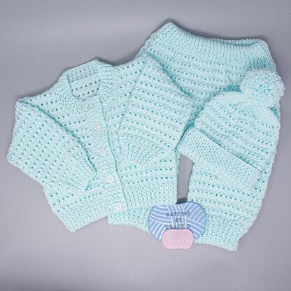 Mali Pram Set 20" chest Cardigan, Trousers &Hat