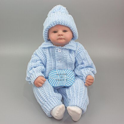 Izaiah unisex baby pram set 20" chest cardigan, hat, trousers, mitts & booties