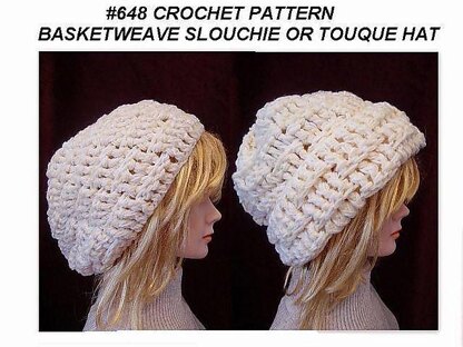 648 crochet BASKETWEAVE slouchie or touque hat