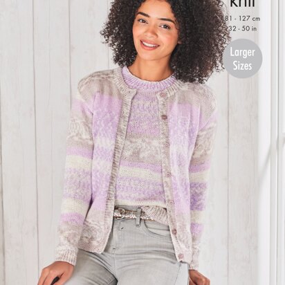 Round Neck Cardigan and Round Neck Sweater Knitted in King Cole Fjord DK - 5696 - Downloadable PDF