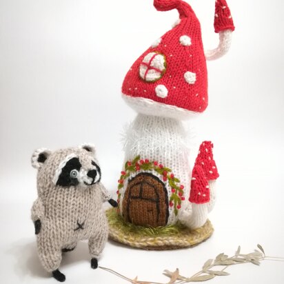 Toy Little Cute Raccoon 11 Inch With Mushroom House For Kids Room