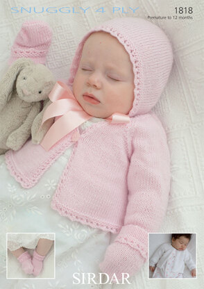 Cardigans, Bonnet, Mittens and Bootees in Sirdar Snuggly 4 Ply 50g - 1818 - Downloadable PDF