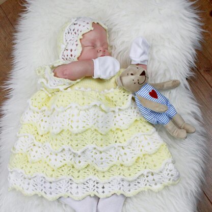 Crochet Pattern baby dress & hat UK & USA Terms #100