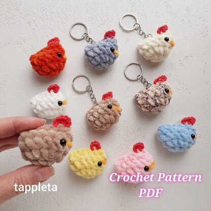 Mini chicken keychain crochet pattern, Plushie keychains, Chicken lover gift, Purse charm crochet, Kids pocket toys, tiny Easter chick decor