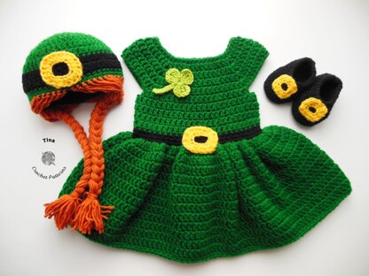 Leprechaun Baby Hat, Dress and Shoes Outfit