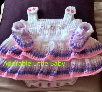 'Lucy' Dress with attached Nappy cover and Matching Shoes