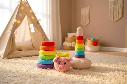 Stacking Rings Rainbow Pig