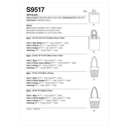 Simplicity Shopping Bags S9517 - Paper Pattern, Size OS (One Size Only)