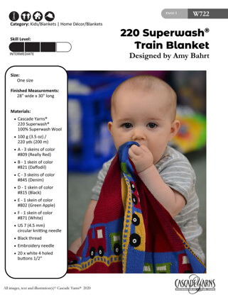 Train Blanket in Cascade Yarns 220 Superwash - W722 - Downloadable PDF