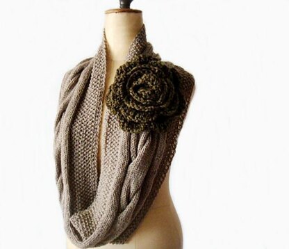 Mocca Retro Romantic Cabled Cowl and Flower