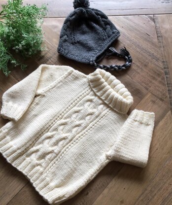 Cable Sweater with Matching Hat - P102
