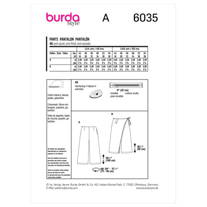 Burda Style Plus Trousers/Pants B6035 - Paper Pattern, Size 44 - 54