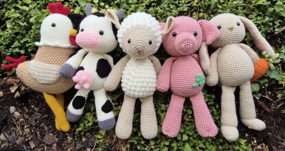 Farm Animal Set Bunny Chicken Cow Pig Sheep Lamb crochet amigurumi
