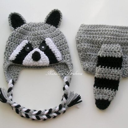 Raccoon Baby Hat and Diaper Cover Set