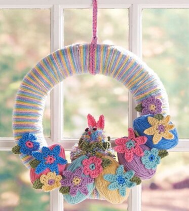 Easter Bunny Wreath in Red Heart Super Saver Economy Solids and Multis - LW3563