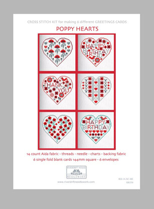 Riverdrift House Poppy Hearts Cross Stitch Kit - 147mm